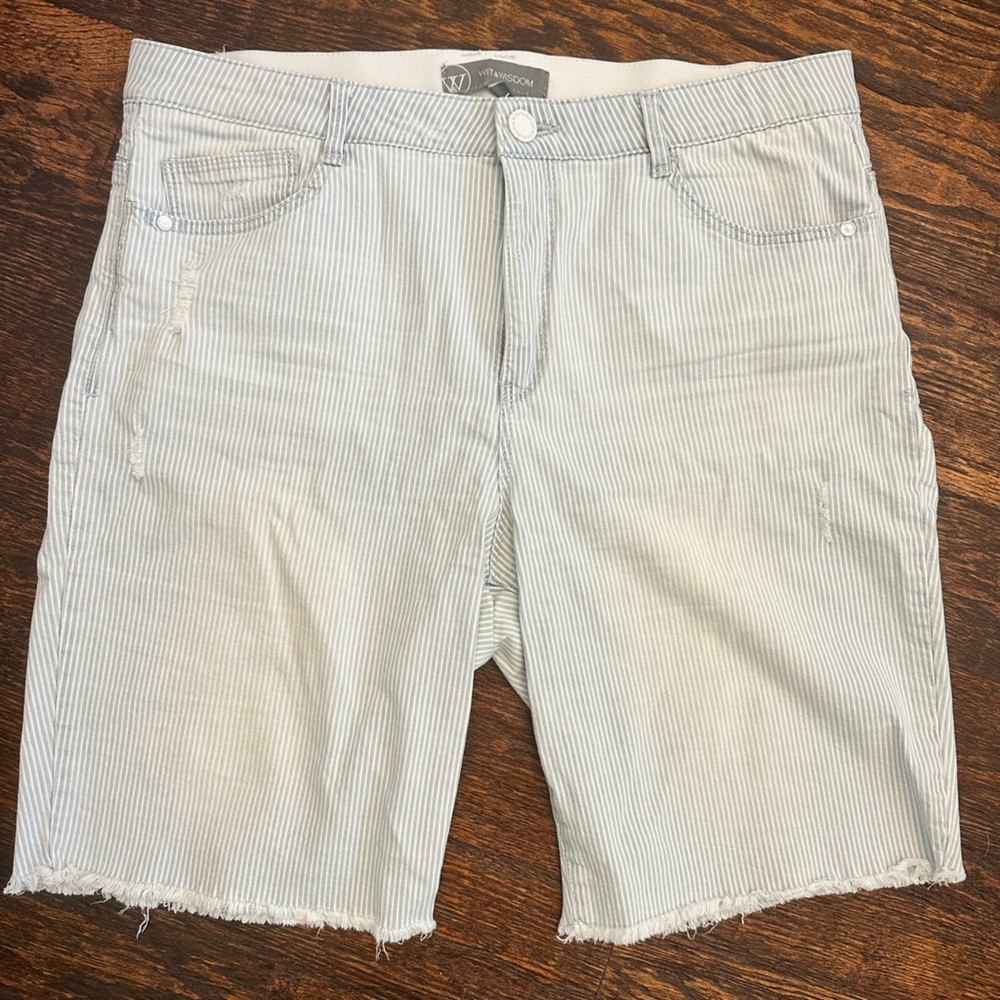Wit & Wisdom Blue & White Striped Cutoff Jean Shorts